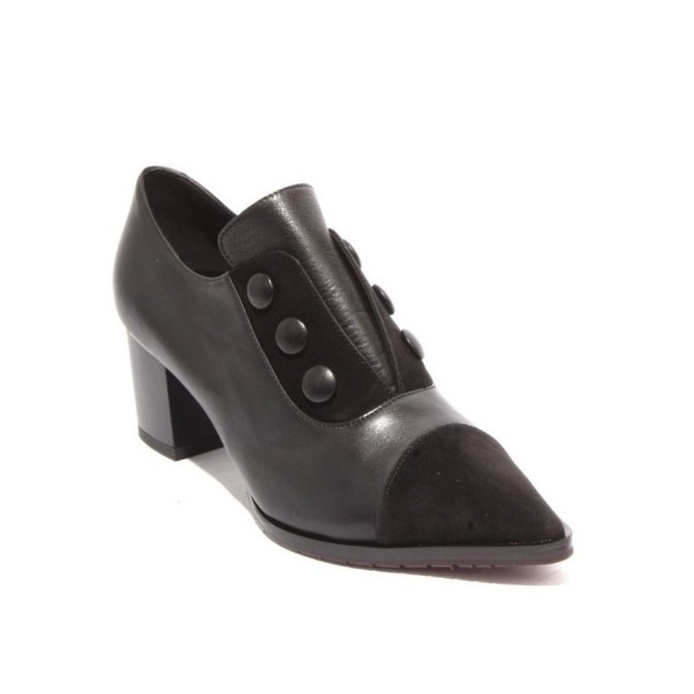 Isabelle 33a Black Leather / Suede Pointy Booties Heel Shoes